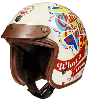 BOSERMEM Casco Moto Retrò, Casco Aperto Certificato ECE 22.06. La Fodera è Ventilata e Traspirante. Adatto Per Moto, Cruiser, Scooter, Demi-Jet Moto e Ciclomotori(Puzzle Beige, XL=59-60cm)
