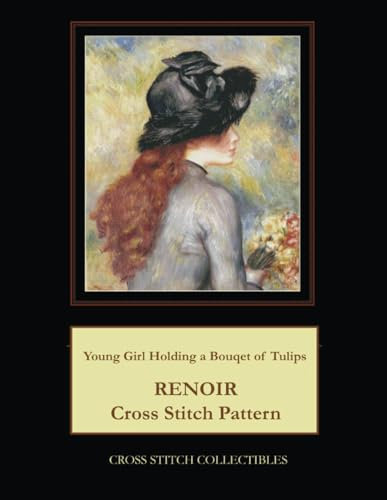 Young Girl Holding a Bouquet of Tulips: Renoir Cross Stitch Pattern