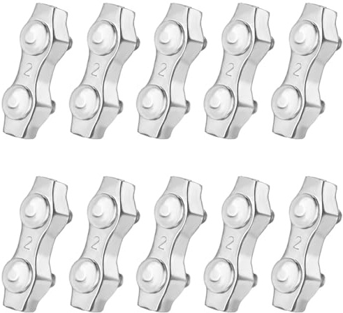 Sarini 10PCS M2 Drahtseilklemme Edelstahl Duplexklemme 2mm Seilverbinder Kabelklemmen für Wäscheleine Spanner Markise Feste