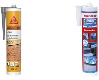 Sika -SikaSeal-187 Ciment, Gris, Mastic acrylique granuleux aspect mortier idéal petites réparations & fischer 519175 - Ciment Express gris prêt à l'emploi - 1 cartouche de 310 ml
