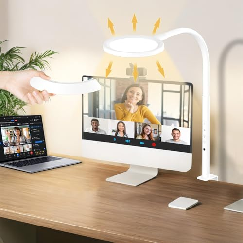 Lámpara de escritorio LED regulable con pinza, lámpara de escritorio agradable a la vista con control táctil de retroiluminación, lámpara de cuello de cisne de iluminación de arquitecto 25 modos
