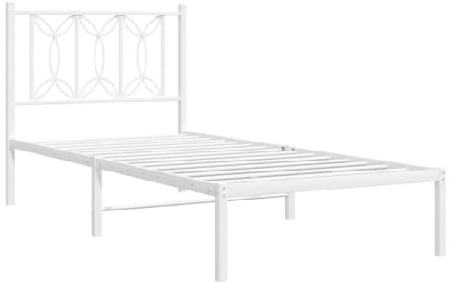 vidaXL Sängram med huvudgavel metall vit 90x200 cm, säng, metallsäng, metall sängram, sängar, metallsängar, metall sängramar, gästsäng, gästsängar