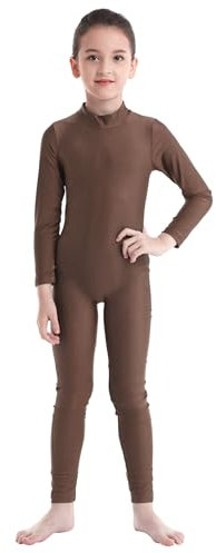 Yruioon Mädchen Turnanzug Langarm Gymnastikanzug Stretch Ballettanzug Ganzkörper Trikotanzug Leotard Sport Body Overall Jumpsuit Braun 122-128