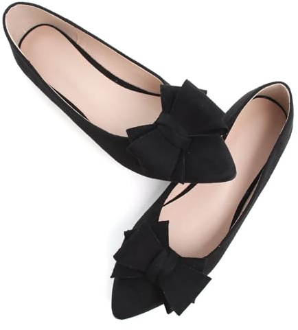 SAILING LU Women Pointed Toe Bow-Knot Ballet Flats Black 39(8)