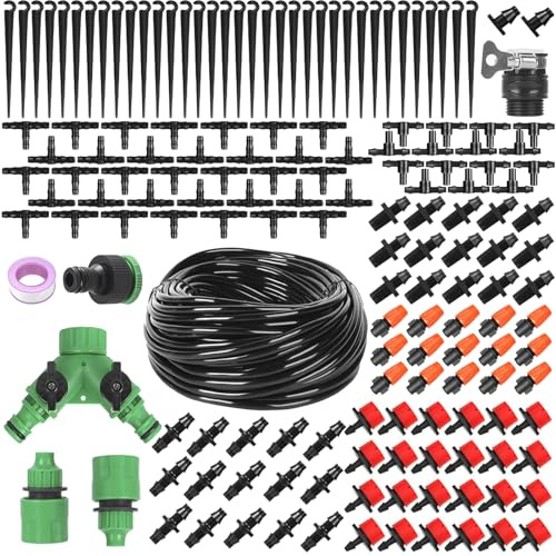 159 PCS Irrigation System Kit Garden Watering System, 40M/131FT Drip Irrigation System Automatic Watering System with Adjustable Nozzle Sprayer and Dripper for Garden Greenhouse Lawn Patio Yard