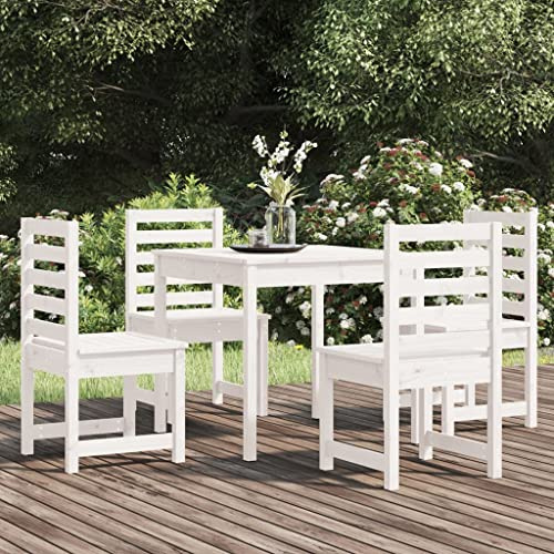 WEMYUFURN 5-TLG. Garten-Essgruppe Weiß Massivholz Kiefer, Outdoor-Sitzgruppe, Terrassen-Lounge-Set, Garten-Couchgarnitur - Wetterbeständig, Komfortabel - für Terrasse, Garten und Balkon