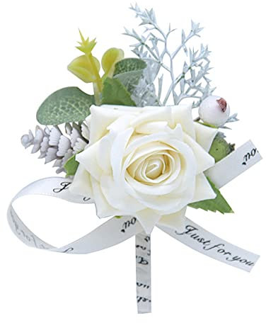 ULDIGI 1stück Künstliche Rosen Brosche Mit Schleife Weiße Corsage Für Hochzeit Brautjungfer Abendveranstaltungen Und Besondere Anlässe Elegante Ansteckblume Romantischem Design