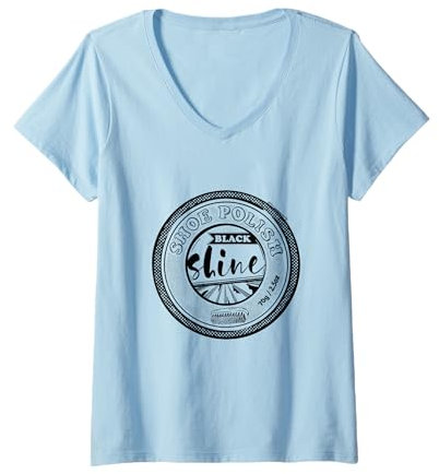 Damen Schwarze Schuhcreme Lederglanz T-Shirt mit V-Ausschnitt