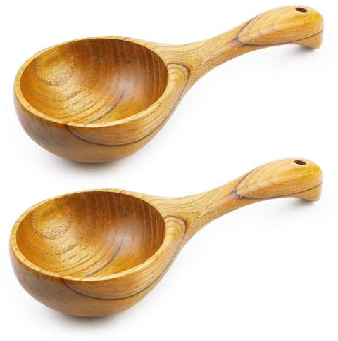 AJMDGW Paquete de 2 cucharones de Cocina de Madera, Cuchara de Agua Grande Multiusos de Madera Maciza for Servir Sopa, Cucharada for cocinar, Sal de baño, Botes de harina