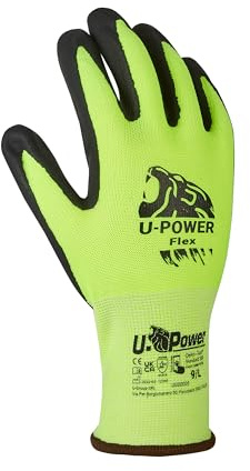 U Power Flex Guantes de trabajo de seguridad Nylon elástico Spandex Recubrimiento de soporte Nano espuma de nitrilo Pantalla táctil Protección térmica contra riesgos mecánicos Verde 10/XL 12 piezas