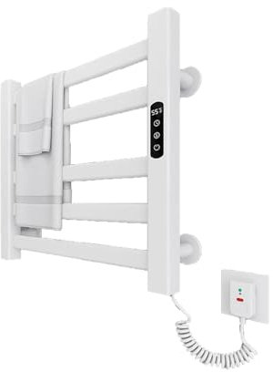Porta asciugamani elettrici for bagno, Scalda asciugamani da terra, Porta asciugamani riscaldato a parete, Scaldasalviette a presa 5 barre for bagno, Nero, Linea Destra(Right)