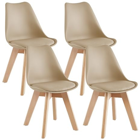 IlGruppone Set 4 Sedie Sala Da Pranzo cucina Ufficio Con Gambe In Legno Di Faggio Schienale Ergonomico Seduta Imbottita In SimilPelle Eleganti Moderne Robuste Solide - Tortora