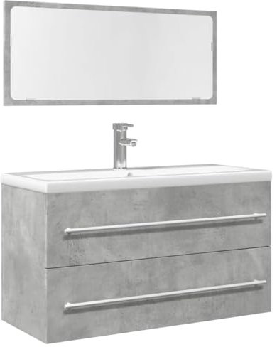 Lauuoeriau Furniture Item home 2-teiliges Badmöbel-Set Beton Grau Holz-Möbel