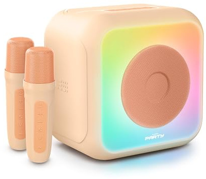 Bigben Enceinte karaoké Lumineuse Peche - Bluetooth - 30W - 2 micros sans Fil USB-C - Égaliseur - Batterie Li-on