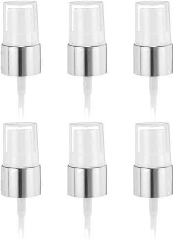 sourcing map 6 Pcs Silver White Spray Top, 18/410 Fine Mist Sprayer Reusable Replacement Spray Bottle Pump Plastic Top for Cosmetic Perfume and Body Sprays Bottle