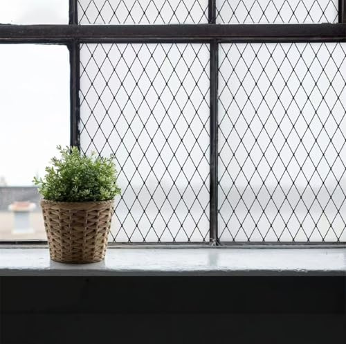 Fensterfolie Matte Blickdicht Sichtschutzfolie Fenster Statische Haftung Anti-UV Für Wiederverwendbar Geeignet für Wohnzimmer, Schlafzimmer, Küche.(Schwarzes rhombisches Gitter) (30x200cm)