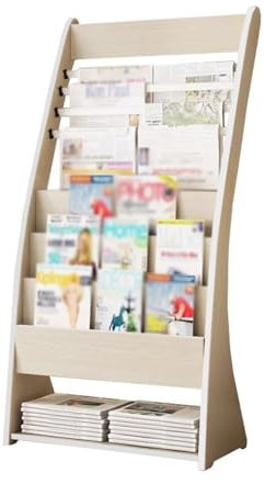 yixinzi-2024 Zeitschriftenständer Büro-Zeitungsständer, bodenstehendes Bücherregal aus Holz, Zeitschriftenständer, Präsentationsständer for Werbematerialien Prospektständer(Weiß)