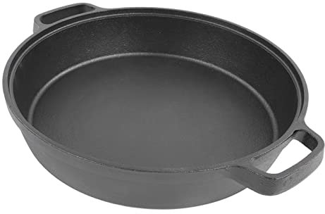 Olla para Acampar, Horno de Pan 25 Cm de Cocina de Hierro Fundido, Sartén de de Doble Bucle, Olla de Horno Holandés sin Recubrimiento con Bandeja de Hierro Fundido de de Doble Bucle para Freír