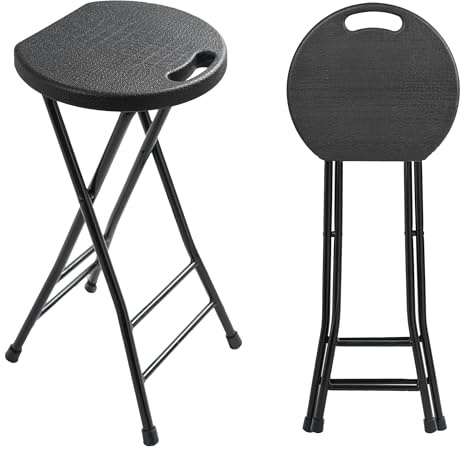 Premium Klapphocker – bis 250kg belastbar, Tragbarer Klappbarer Faltbarer Hocker mit Tragegriff, Leichter & Langlebiger Hocker mit rutschfeste Füße für Garten Indoor/Outdoor – Schwarz (2, 60cm Höhe)