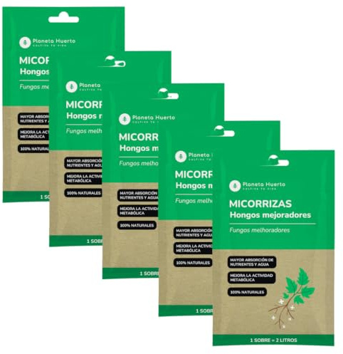 Planeta HUERTO | Pack Micorrizas Ecológicas 5 Sobres para 10 L, Abono Natural con Hongos Simbióticos - Micorrizas para Mejorar Raíces y Absorción de Nutrientes