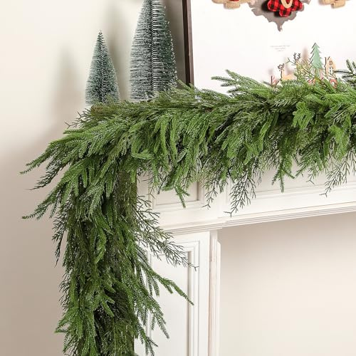 Floweroyal 6FT Christmas Garland Artificial Norfolk Pine Mixed Cedar Greenery Garland for Stairs, Fireplace, Table, Entrydoor wreath Indoor Outdoor Christmas Decoration
