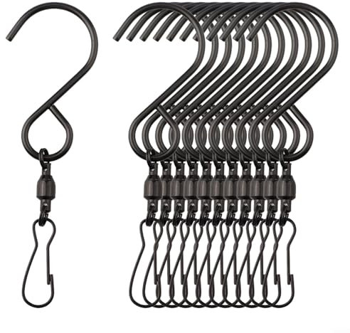 SPORTARC Gancio girevole da giardino in metallo, comodo per un movimento a 360 gradi, per esporre elegantemente le piante all'aperto (nero, 12 pezzi)