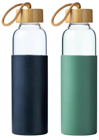 wangsdjy Botella de agua de vidrio de borosilicato de 21 onzas con tapa de bambú y funda de silicona antideslizante, botella de agua reutilizable sin BPA para gimnasio, oficina, viajes, regalo para