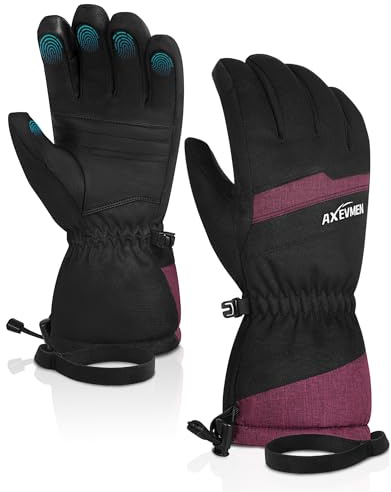 AXEVMEN Skihandschuhe Winterhandschuhe Fahrradhandschuhe Herren Damen (Rosenrot, L)