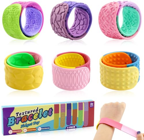 HA BIN 6 Pièces Bracelets Anti Stress Enfants, Fidget Toys Sensorielle, Slap Bracelet à Claque, Fidget Toys Sensory en Silicone pour Enfants Adultes Anniversaires Cadeaux Jouets Anti-Stress