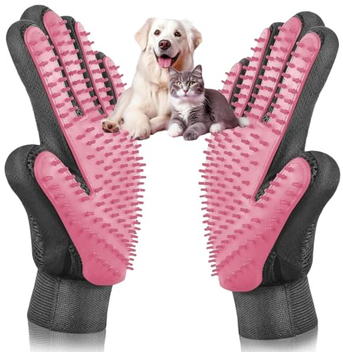 KIRZAX 1 Paar Fellpflegehandschuh, Katzenbürsten für sanftes Haaren,Fellpflege Handschuh aus Silikon,für Hunde und Katzen, Katzenhandschuh für Deshedding, Baden, und Massieren(Rosa)