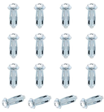 sourcing map Steel Hollow Wall Anchors Screws, 16Pcs M4x28mm Plasterboard Fixings Screws, Molly Bolt Hollow Drive for Drywall, Brick, Wood Doors, Thin Metal, Concrete, Masonry, Silver