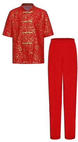 Sywiyi Kids Boys Traditional Embroidered Kung Fu Uniform Loose-Fit Athletic Outfit for Martial Arts