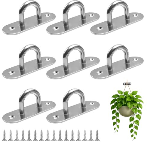 Menibeuty 8 piezas Pontet Inox, placa de ojal M5 para suspensión pesada placa de ojal de acero inoxidable, gancho de techo carga en U para toldo, cuerdas y redes decorativas (blanco)