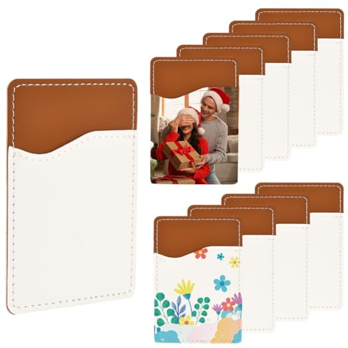 SOFPLATE 10 paquet de 3.8 x 2.6 pouces de Portefeuille Adhésif pour Téléphone Portable Porte Cartes de Téléphone à Coller Par Sublimation en Cuir PU Vierge Pochettes Rectangulaires en Chocolat pour Ca