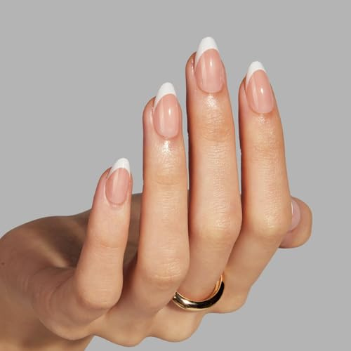 LAMIMOSA Press On Nails French Kurz Mandel 32er Set – French Nails Nägel zum Aufkleben mit Kleber & Tabs, Soft Gel Short Almond Fake Nails in 16 Größen, Künstliche Nägel, BONJOUR!