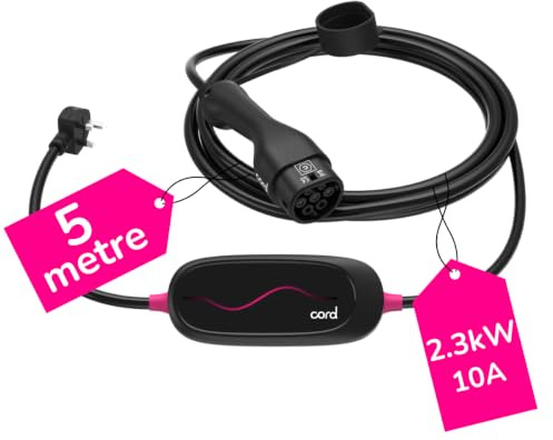 Cord Lite Type 2 Portable EV Charger, 5 Metre, Granny UK 3 Pin Plug | 230V 10A Max 2.3kW - Carry and Storage Bag Included, Black 5m Metres, No Installation