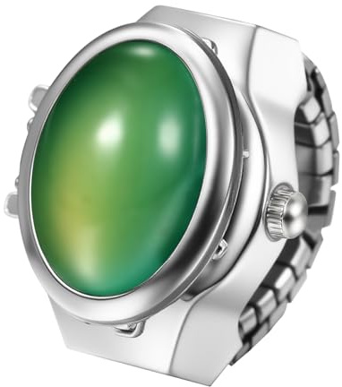Lancardo Ringuhr Damen Elastische Fingeruhr: Eckige Katzenaugen Dekor Analoge Quarzuhr Fingerringuhr Damenuhren Stretchband Ring Uhr Uhrenring Geschenke für Frauen Mädchen grün