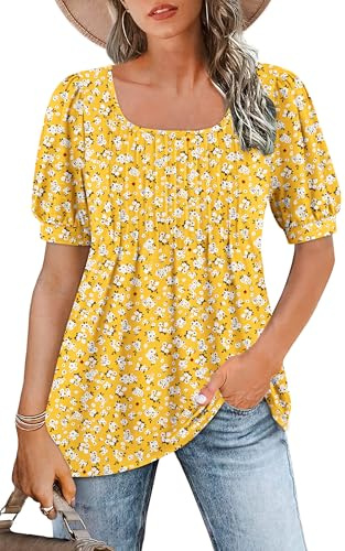 WNEEDU T Shirt Donna Collo Quadrato Magliette Donna Manica Corta a Sbuffo