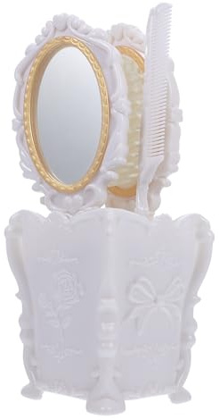 Alipis Kit de Coiffeuse Compact en Plastique Blanc Peigne Anti-statique pour Différents Types de Cheveux, Style Chic Vintage, pour Maquillage et Soins Capillaires