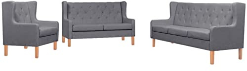 Holamys 3-TLG. Sofa-Set Stoff Grau, Komfortable Wohnlandschaft mit Massivholzrahmen, Polstergarnitur für Wohnzimmer, Modernes Design, Langlebig