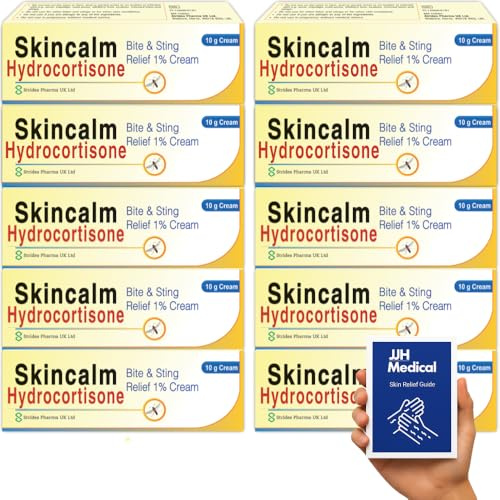 Hydrocortisone Cream 1% w/w Bite and Sting Cream, Mosquito and Bee Sting Treatment, Itchy Skin and Redness Solution, 10 x 10g Tubes - JJH Medical Bundle Including Skin Relief Guide- Packaging May Vary