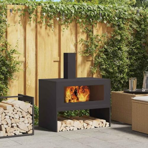 Mokuyary Braise Noir 80 x 50 x 96 cm Acier laminé à Froid Brasero, feu Multifonctionnel Foyer Extérieur pour Jardin, Chauffage, Terrasse, Camping