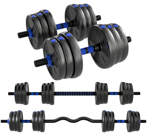 SPORTNOW 15/20/25/30 kg Kit Haltères Musculation Réglables 3 en 1 | Ensemble de Poids Réglable avec Barre d'Extension, Poignée Antidérapante, Revêtement Plastique, Fitness, Musculation