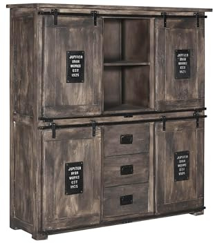 MASSIVMOEBEL24.DE Highboard Mango grau lackiert Railway #225 | 150x45x160 (BxTxH) 118 kg Industrial montiert vollmassiv