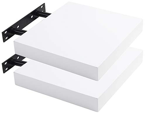 Lestarain Wandregal, 25x23x3.8cm 2er-Set MDF-Wandboard Schweberegal Holz Hängeregal DVD CD Regal Wall Shelf Für Küche Wohnzimmer Schlafzimmer Weiß