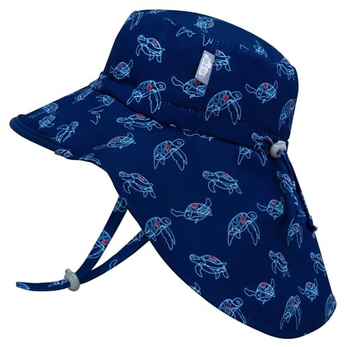 Jan & Jul Schnell Trocknender Kinder Sonnenhut, Schirmmütze UV-Schutz (XL: 5-12 Jahre, Schildkröte)