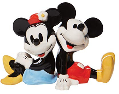 Enesco Disney Ceramics Mickey and Minnie Mouse Sitting Salt and Pepper Shaker Set, 3.5 Inch, Multicolor