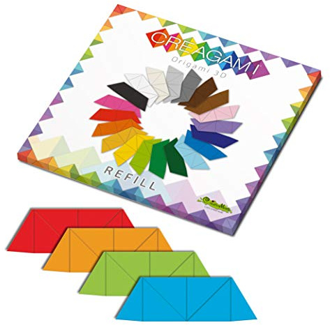 CreativaMente - Vorgeschnittene Kartons mit Faltschienen zum Herstellen von Origami 3D, Farbe Karlachrot, Gelbgold, Rasengrün, Königsblau, 875