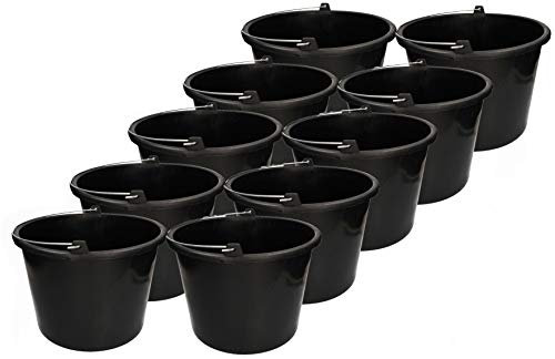 KOTARBAU® Jeu de 10 Seaux de Construction 16l Seau à plâtre Seau à mortier Seau à Ciment Seau à Eau Seau de Jardin Seau en Plastique Noir
