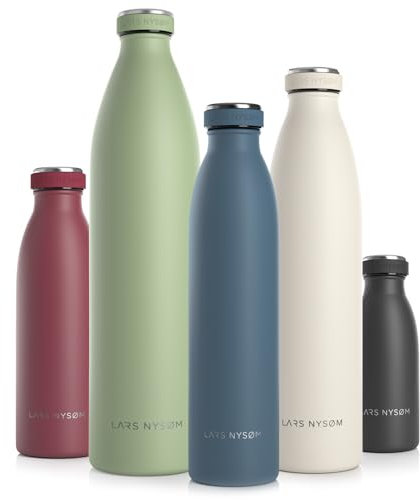 LARS NYSØM Edelstahl Trinkflasche 350ml, 500ml, 750ml, 1L, 1 5 liter | Thermosflasche Kohlensäure geeignet | Auslaufsichere Wasserflasche für Sport, Outdoor, Schule (Stone Blue, 750ml)
